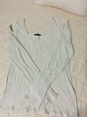 1. State Cream Ribbed Long-Sleeve Scoop Neck Top